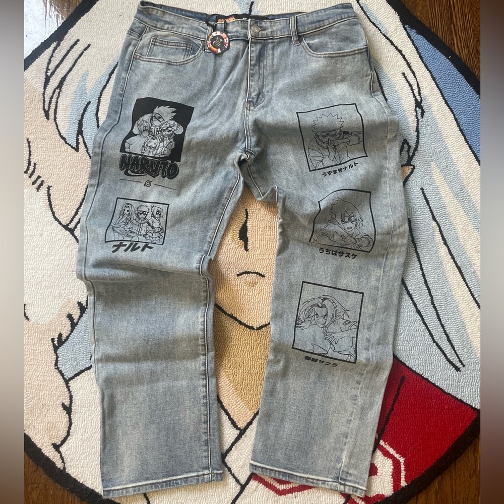 HYPLAND x NARUTO TEAM 7 Mens Graphic Jeans Size 38 Official Collab